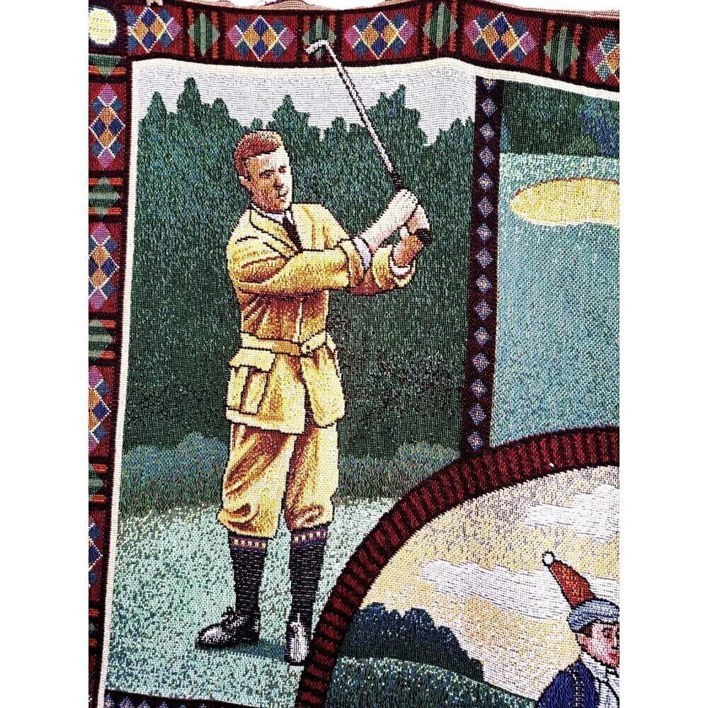American Weavers Vintage Tapestry Blanket Golf Themed